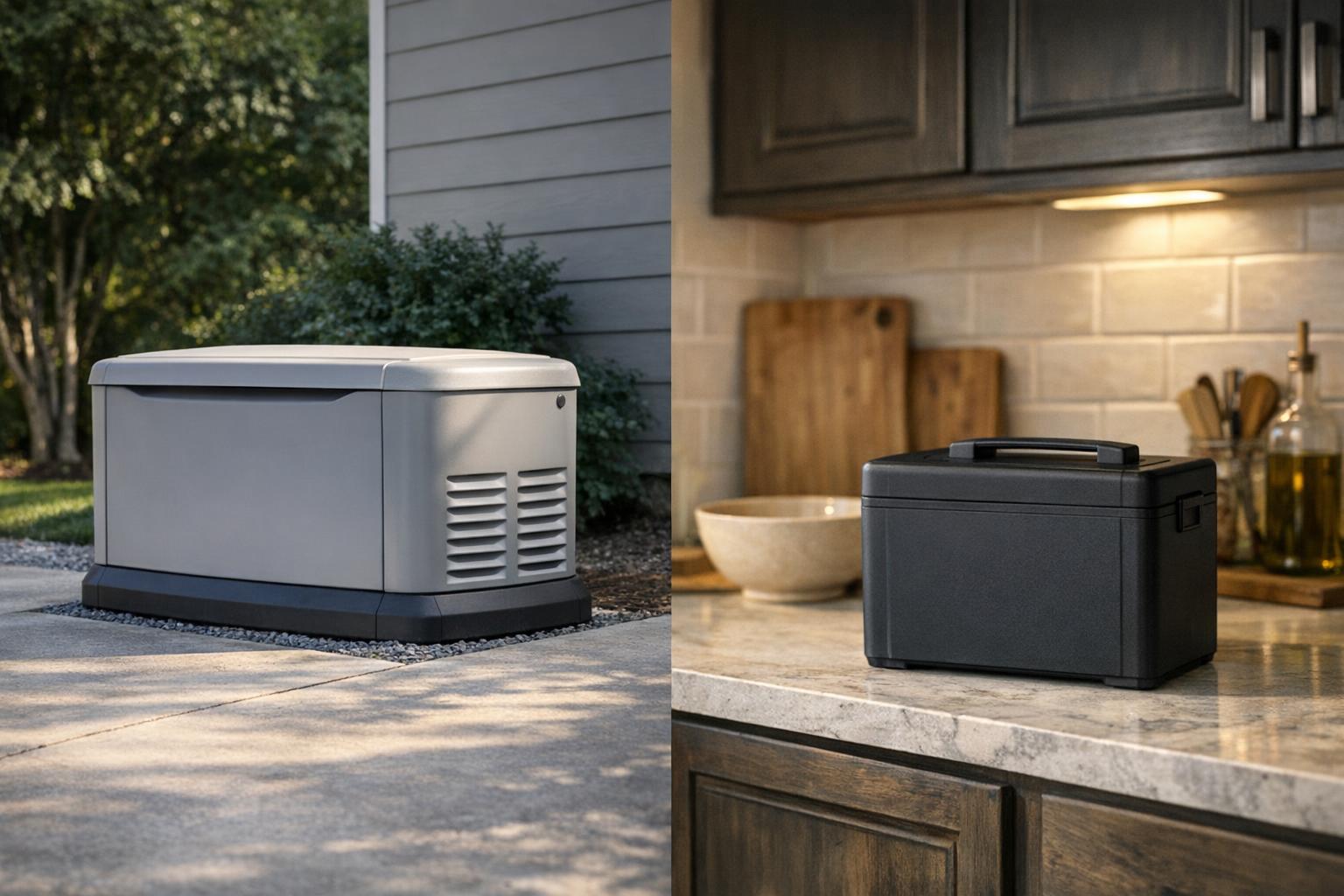 Portable Generator vs Battery Power Station: Two Different Tools AI-generated editorial illustration.